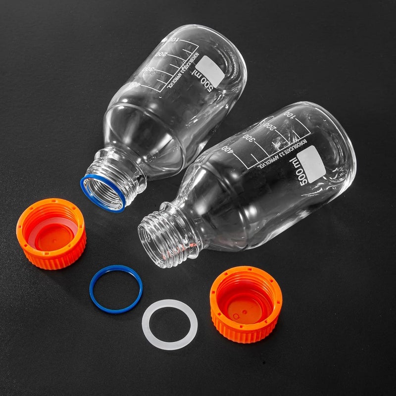 BKMAMLAB 500ml Round Media Storage Bottles with GL45 Screw Cap Borosilicate Glass Maximum temperature 249.8°F Pack of 3 - Image 3